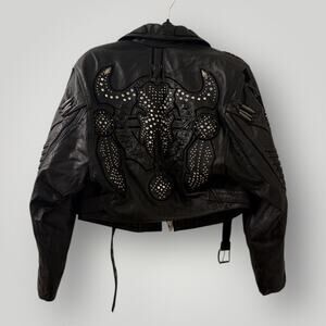 Vintage Baja Leather Jacket Medium Studded Bullet Concho 80s Rocker Metal Punk